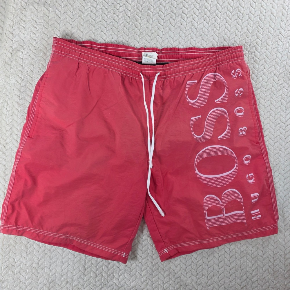 Hugo Boss Logo Print Red Swim Trunks Red Medium Mens